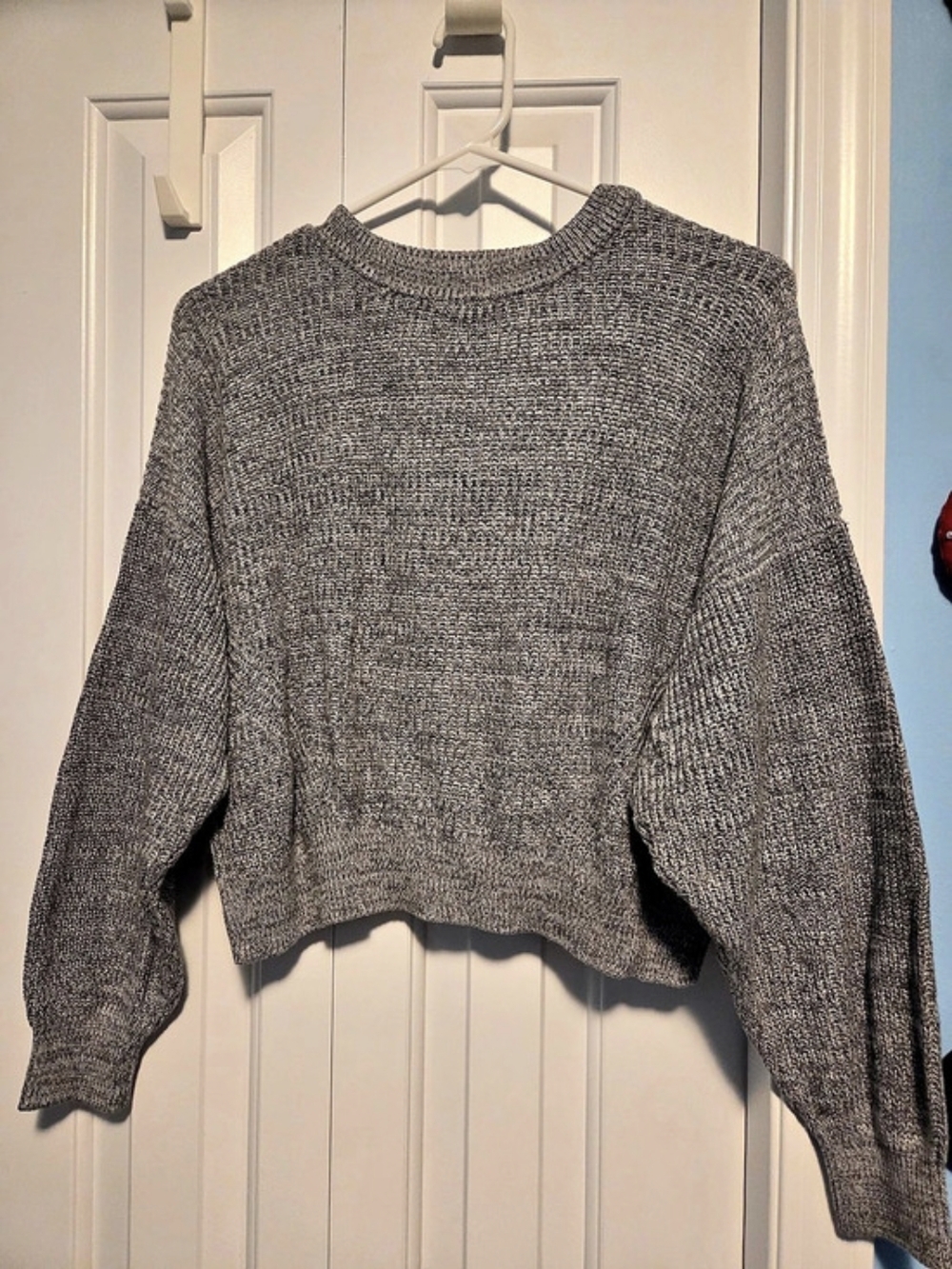 Garage Crop Drop Shoulder Sweater Gray Knit